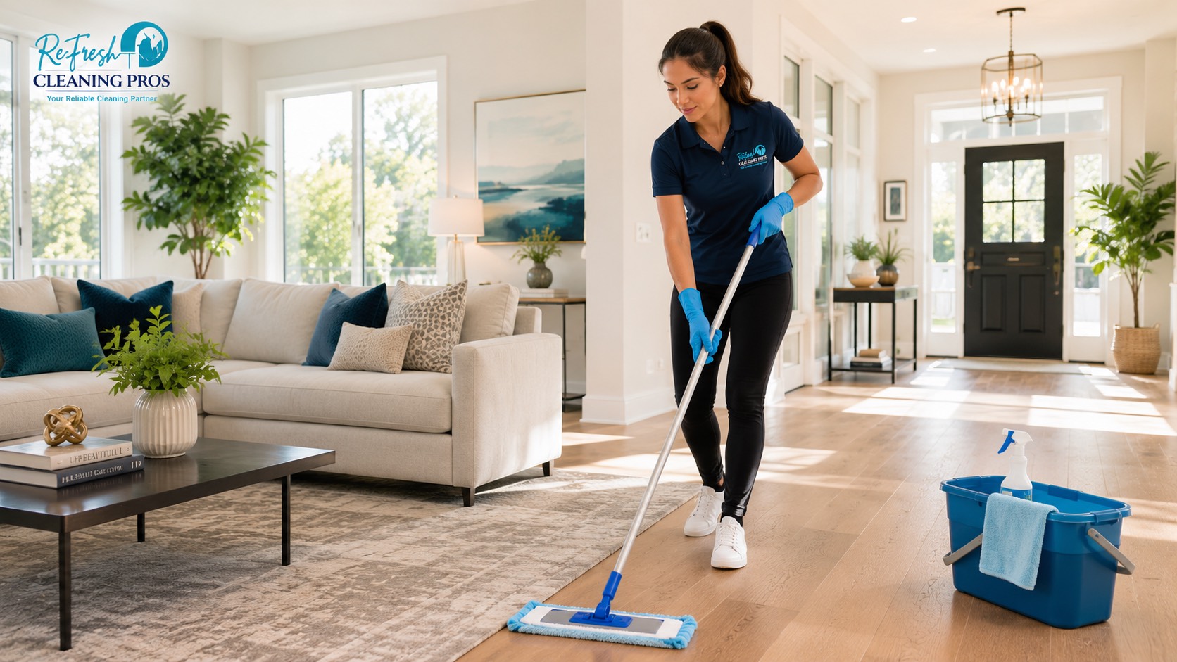 Residential cleaning team refreshing a living space